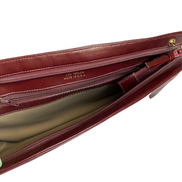 VINTAGE LOU TAYLOR Faux Leather Mahogany Crossbody Clutch Handbag - Picture 3 of 6